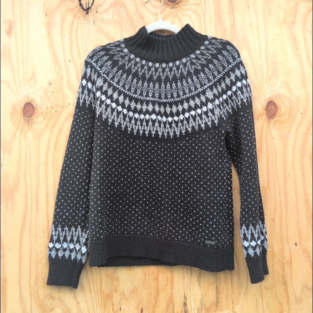 Eddie Bauer Fair Isle Funnel Neck Mohair Wool Cotton Blend Sweater Women's Small